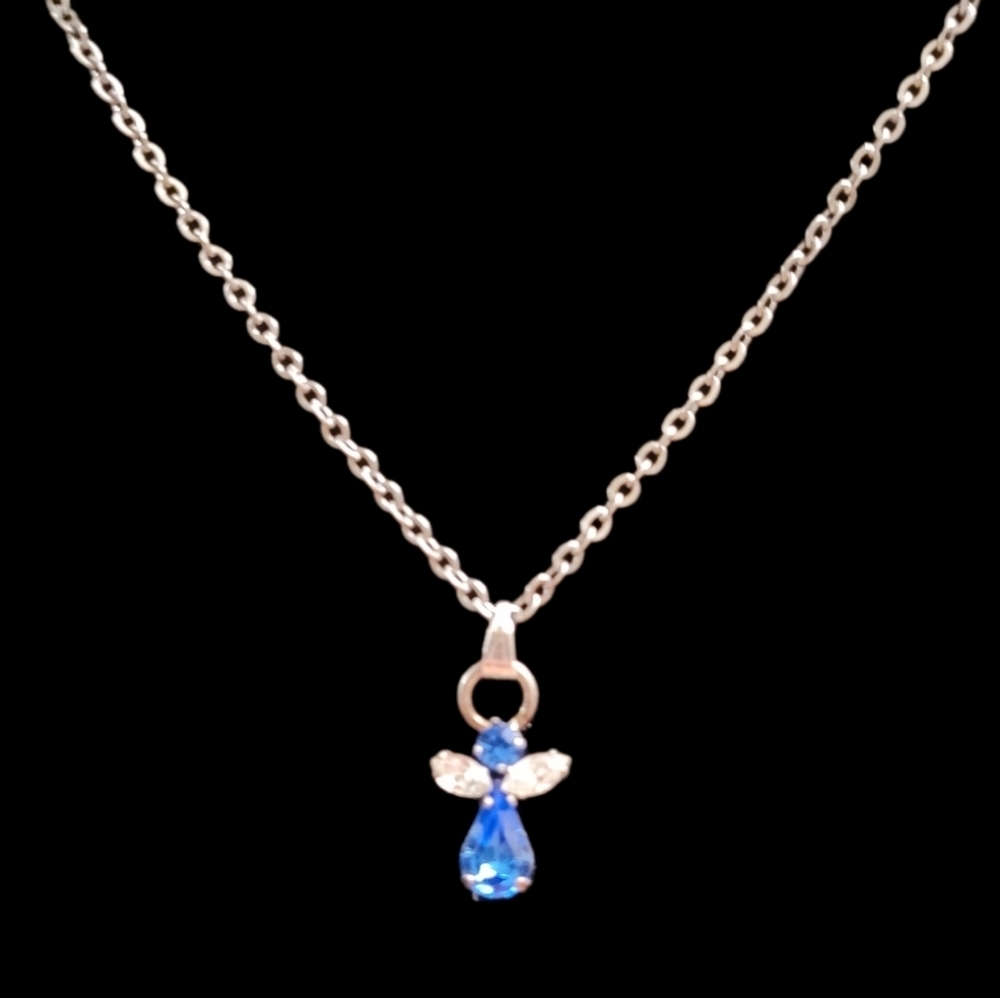 Stainless‎ Steel Blue and White Crystal Angel Necklace